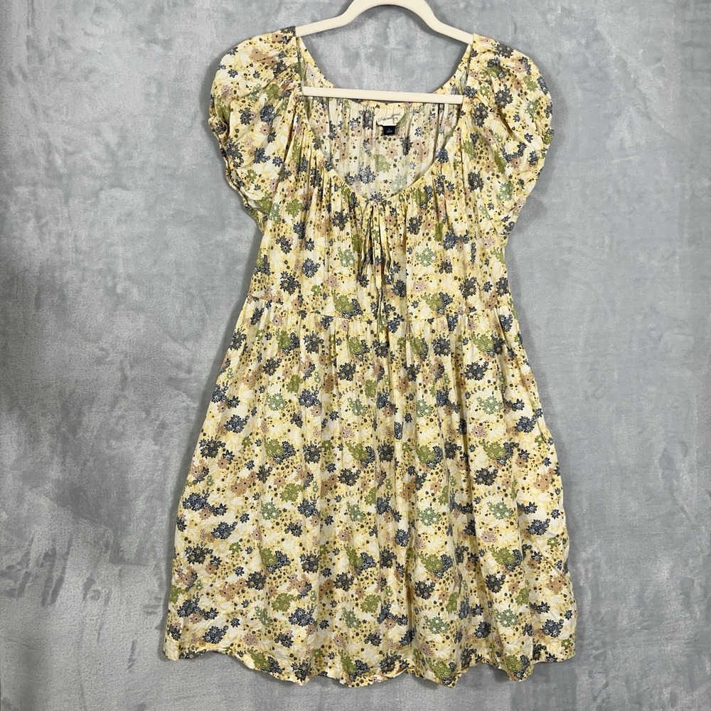 Universal Thread Butter Yellow Floral Midi Dress L Pockets Cottagecore Boho